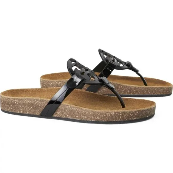 ❤️ NIB Tory Burch Miller Cloud Patent Leather Sandal Black US 10.5 AUTHENTIC - Picture 1 of 15